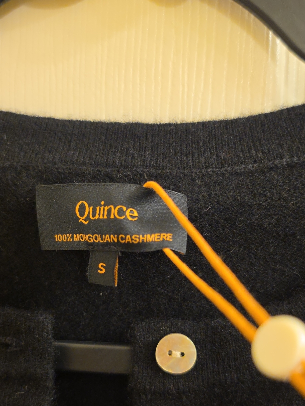 Quince Mongolian Cashmere Black Crewneck Button-Front Cardigan - Picture 2 of 5